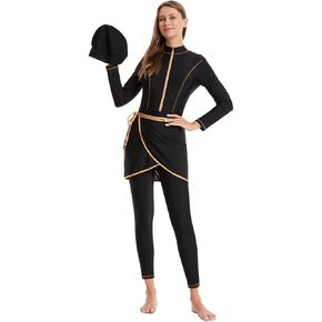 IBAKOM One Piece Modest Burkini for Women Islamic Swimsuits with Wrap Skirt Swim Cap Muslim Bathing Suit Cover Ups