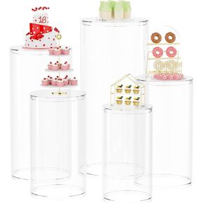 Round Cylinder Stands for Party Set of 5 Large White Cylinder Tables, Pedestal Display Plinth Pillars Dessert Table with 5PCS Cake Stand for Wedding Ceremony Birthday Art Decor in Saudi Arabia