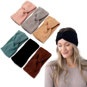 6 Pack Soft Knit Warmer Headband,Fashion Turban Stretch Knot Hairbands Warmer Ear for Women Girls Winter (6 PCS Knitted)