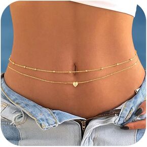 Turandoss 2PCS Belly Chains for Women - Gold Initial Letter Belly Chain, Gold Waist Chain, Waist Chains for Women, Gold Body Chain, Gold Belly Chain, Body Chain Jewelry for Women, Beach Gifts