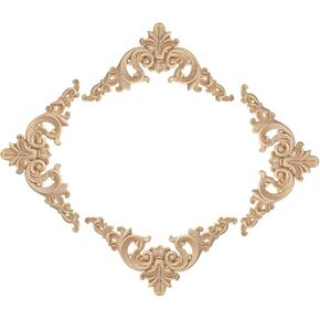 Unpainted Wood Corner Decal Decorations,4Pcs Wood Appliques Onlays for Door Bed Cabinets Walls Fireplace Decoration DIY European Style(13,10x10cm/3.94x3.94in)