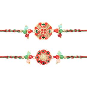 Set of 2 Rakhi For Brother With Greeting Card Traditional Indian Rakhi For Raksha Bandhan Designer Rakhi Thread for Bhaiya Design 1