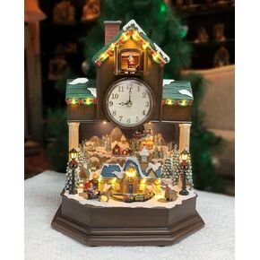 MOMENTS IN TIME 17.1" H Christmas Decor Cuckoo Clock with Christmas Village Scene, with LED Lights, Christmas Music, and Animation - Power Adapter (included)