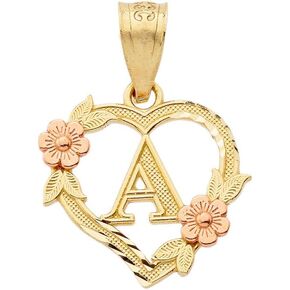 14k Beautiful Two-Tone Initial Heart Pendant for Women in Yellow and Rose Gold - Letter A