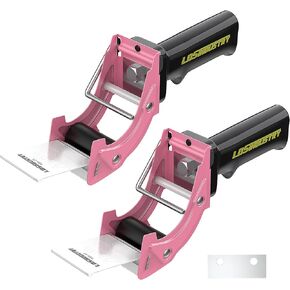 2 Pcs Rapid-Replace Packing Tape Dispenser Guns with Extra Blade, 2IN(50mm) Lightweight Ergonomic Industrial Handheld Heavy Duty Tape Cutter for Carton, Packaging and Box Sealing Pink