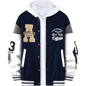 SOLY HUX Men's Letter Graphic Varsity Jacket Color Block Long Sleeve Baseball Jacket with Pockets