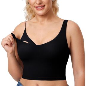 MOMANDA Women's Nursing Bras Longline Sports Breastfeeding V Neck Sleeveless Crop Tank Top with Built in Bra