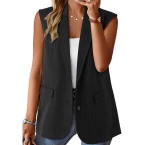 Dokotoo Womens Vest Dressy Casual Stripes Sleeveless Blazer Button Up Lightweight Summer Work Office Suit Vest