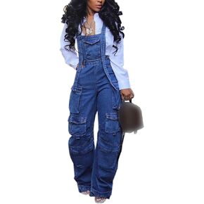 DINGANG Women's Denim Overalls Adjustable Strap Stretchy Loose Fit Jean Cargo Pants Jumpsuits with Pockets