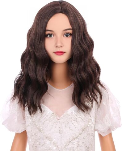 Kids Brown Wig Dark Brown Curly Wavy Wig for Child Girls Brunette Wig Short Bob Wig for Kids Side Part Wig Synthetic Wigs with Wig Cap in Saudi Arabia