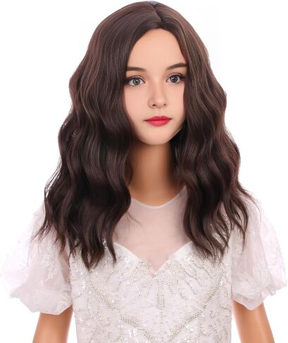 Kids Brown Wig Dark Brown Curly Wavy Wig for Child Girls Brunette Wig Short Bob Wig for Kids Side Part Wig Synthetic Wigs with Wig Cap in Saudi Arabia