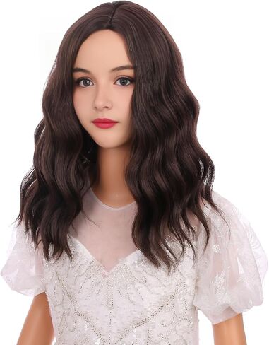 Kids Brown Wig Dark Brown Curly Wavy Wig for Child Girls Brunette Wig Short Bob Wig for Kids Side Part Wig Synthetic Wigs with Wig Cap in Saudi Arabia