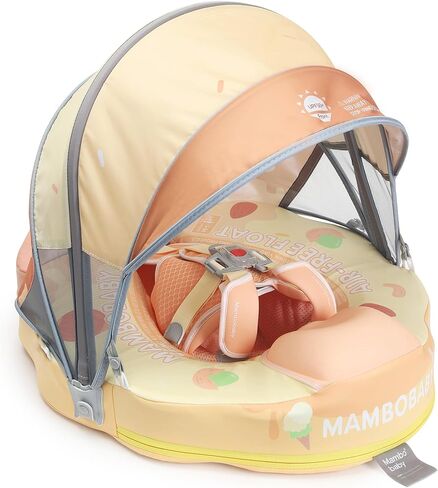 Mambobaby Float Add Tail Baby/Infant Swim Float with Canopy, Non-Inflatable Solid Upgrade Soft Waterproof Skin-Friendly Leather Material (Deluxe Edition) in Kuwait