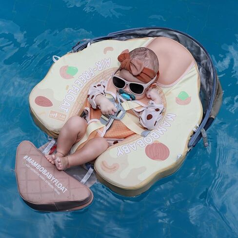 Mambobaby Float Add Tail Baby/Infant Swim Float with Canopy, Non-Inflatable Solid Upgrade Soft Waterproof Skin-Friendly Leather Material (Deluxe Edition) in Kuwait