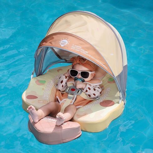 Mambobaby Float Add Tail Baby/Infant Swim Float with Canopy, Non-Inflatable Solid Upgrade Soft Waterproof Skin-Friendly Leather Material (Deluxe Edition) in Kuwait