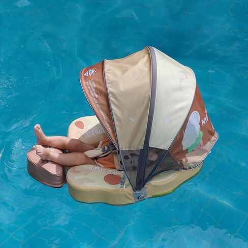 Mambobaby Float Add Tail Baby/Infant Swim Float with Canopy, Non-Inflatable Solid Upgrade Soft Waterproof Skin-Friendly Leather Material (Deluxe Edition) in Kuwait
