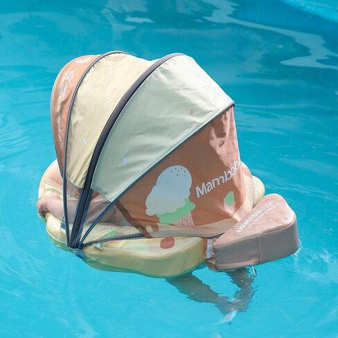 Mambobaby Float Add Tail Baby/Infant Swim Float with Canopy, Non-Inflatable Solid Upgrade Soft Waterproof Skin-Friendly Leather Material (Deluxe Edition) in Kuwait