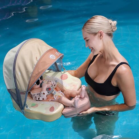 Mambobaby Float Add Tail Baby/Infant Swim Float with Canopy, Non-Inflatable Solid Upgrade Soft Waterproof Skin-Friendly Leather Material (Deluxe Edition) in Kuwait