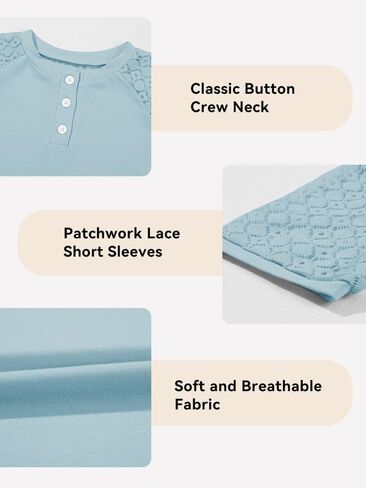 Girls Fashion Lace Short Sleeve Shirts Casual Button Crewneck Blouses Tops 6-15 Years in Saudi Arabia