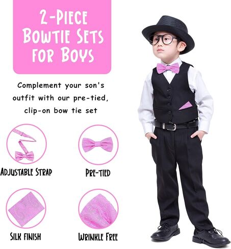 Boys Child Kids Bow Ties Paisley Design Adjustable Pre Tied Clip-On Bow Tie Handkerchief Set in Saudi Arabia
