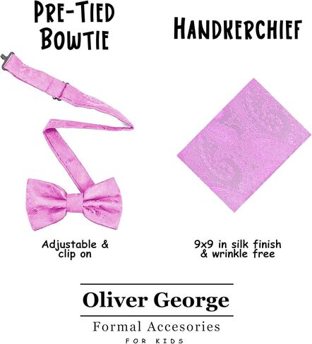 Boys Child Kids Bow Ties Paisley Design Adjustable Pre Tied Clip-On Bow Tie Handkerchief Set in Saudi Arabia