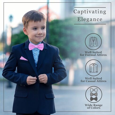 Boys Child Kids Bow Ties Paisley Design Adjustable Pre Tied Clip-On Bow Tie Handkerchief Set in Saudi Arabia
