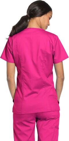 Cherokee Scrub Set For Women Modern Classic Fit 3 Pockets V-Neck Top WW620 with 5 Pockets Moderate Flare Leg Pant WW120, Electric Pink - M Top/M Pant in Saudi Arabia