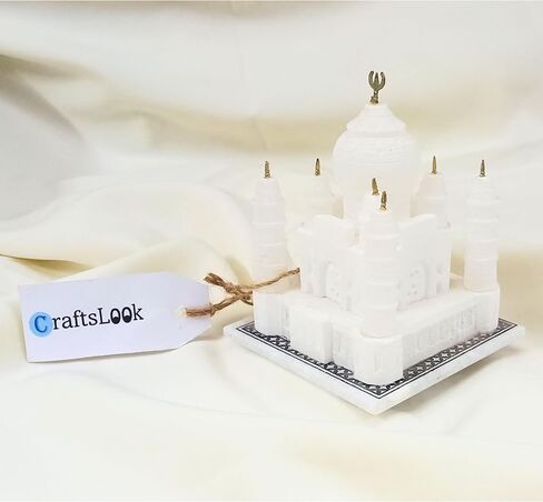 Monuments of Marble White Taj Mahal Replica Model India Agra Souvenir Collection for Decor Handmade Gift Home Decoration Small Handcrafted Miniature Architecture Love Symbol (White 3 x 3 Inch) in Saudi Arabia