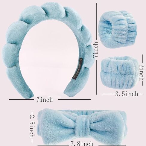 puffy Spa Headbands & Wristband Set,4pack Makeup Headband, Face Wash Headband, Skincare Headbands, Sponge Hair Band Bow Tie Spa Headband for Washing Face Wristband Set Hair Accessories for Women Gifts in Saudi Arabia