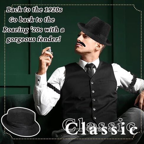 مجموعة إكسسوارات رجالية من العشرينيات من القرن العشرين، مجموعة إكسسوارات العصابات Gatsby للبالغين من العشرينيات مع أشرطة قبعة رسمية لمستلزمات الحفلات التنكرية in Kuwait