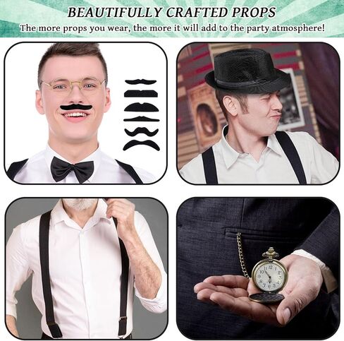 مجموعة إكسسوارات رجالية من العشرينيات من القرن العشرين، مجموعة إكسسوارات العصابات Gatsby للبالغين من العشرينيات مع أشرطة قبعة رسمية لمستلزمات الحفلات التنكرية in Kuwait
