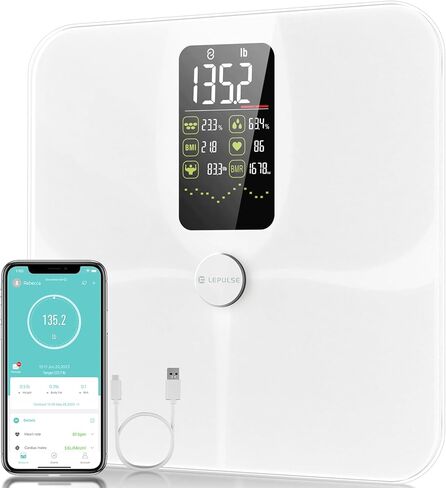 مقياس دهون الجسم، مقياس عرض كبير من Lepulse لوزن الجسم، مقياس حمام رقمي دقيق، مقياس وزن ذكي لمؤشر كتلة الجسم قابل لإعادة الشحن مع معدل ضربات القلب لعضلات الدهون في الجسم، 15 تركيبة للجسم in Kuwait