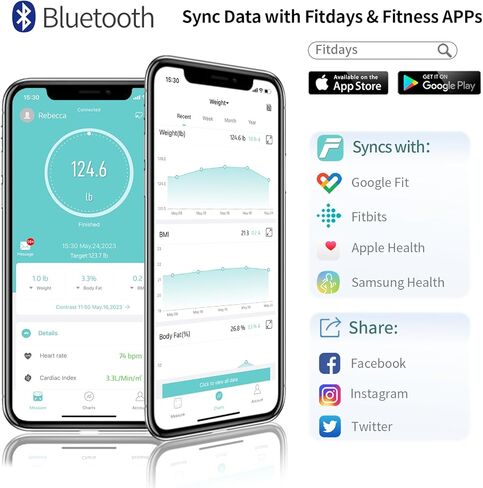 مقياس دهون الجسم، مقياس عرض كبير من Lepulse لوزن الجسم، مقياس حمام رقمي دقيق، مقياس وزن ذكي لمؤشر كتلة الجسم قابل لإعادة الشحن مع معدل ضربات القلب لعضلات الدهون في الجسم، 15 تركيبة للجسم in Kuwait