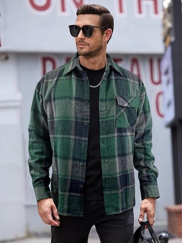 قمصان رجالي من الفلانيل، قمصان كاجوال بأكمام طويلة وأزرار سفلية، وسترات خفيفة الوزن مع جيوب in Kuwait