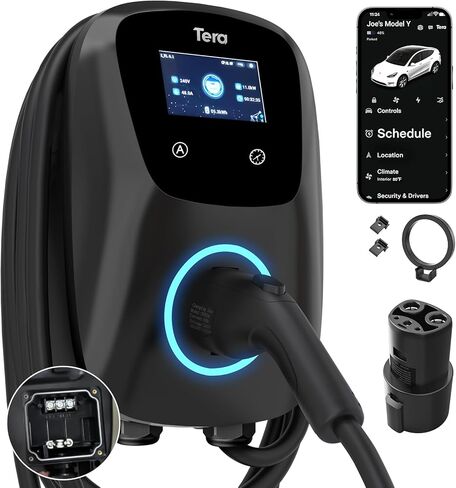 Tera Electric Vehicle Charger Hardwired: for Tesla J1772 EVs ETL Level 2 48 40 Amp 240V Home Charging Station with Manual Setting Amps Schedule on Unit NEMA 14-50 25 FT Cable in Saudi Arabia