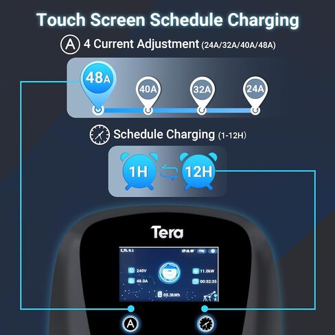 Tera Electric Vehicle Charger Hardwired: for Tesla J1772 EVs ETL Level 2 48 40 Amp 240V Home Charging Station with Manual Setting Amps Schedule on Unit NEMA 14-50 25 FT Cable in Saudi Arabia