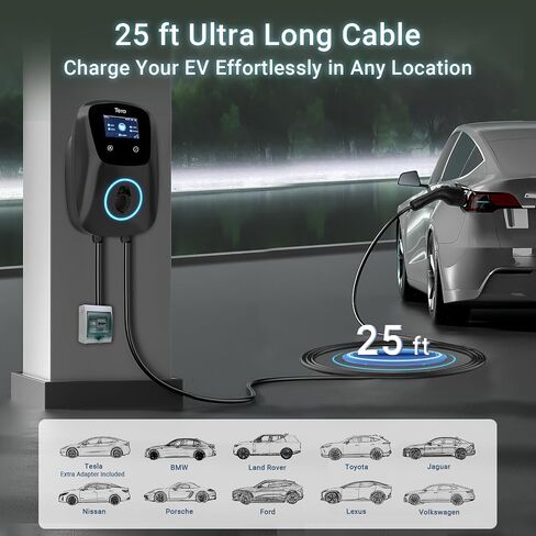Tera Electric Vehicle Charger Hardwired: for Tesla J1772 EVs ETL Level 2 48 40 Amp 240V Home Charging Station with Manual Setting Amps Schedule on Unit NEMA 14-50 25 FT Cable in Saudi Arabia