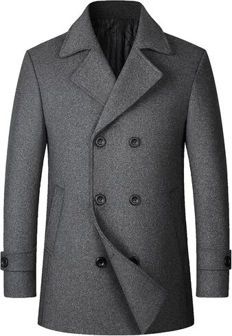 Litteking Men's Winter Coat Wool Trench Peacoat Classic Notched Collar Overcoat Double Breasted Top Jacket in Saudi Arabia