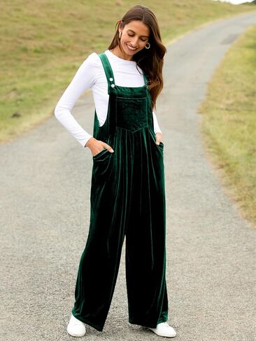 BerryGo Casual Velvet Sleeveless Loose Jumpsuits Dressy One Piece Wide Leg Overalls Long Pant Rompers For Women in Saudi Arabia