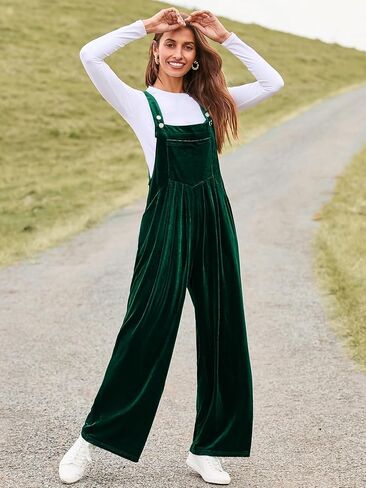 BerryGo Casual Velvet Sleeveless Loose Jumpsuits Dressy One Piece Wide Leg Overalls Long Pant Rompers For Women in Saudi Arabia