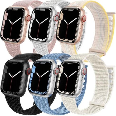 6 Pack Sport Loop Band Compatible with Apple Watch 38mm 40mm 41mm 42mm 44mm 45mm 46mm 49mm for iWatch Ultra Series 11 10 9 8 7 6 5 SE 4 3 2 1 Strap Nylon Women Men Stretchy Braided Wristband Breathable in Kuwait
