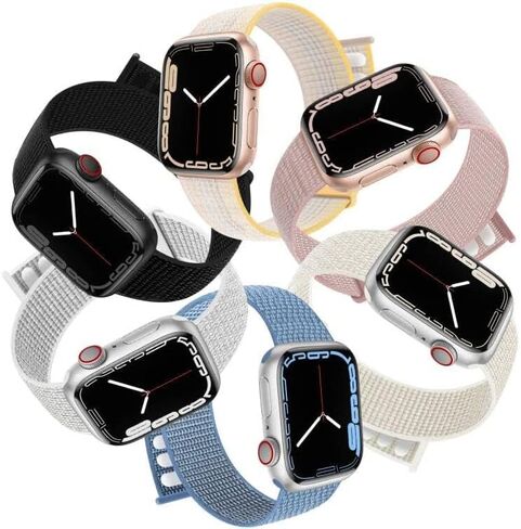 6 Pack Sport Loop Band Compatible with Apple Watch 38mm 40mm 41mm 42mm 44mm 45mm 46mm 49mm for iWatch Ultra Series 11 10 9 8 7 6 5 SE 4 3 2 1 Strap Nylon Women Men Stretchy Braided Wristband Breathable in Kuwait