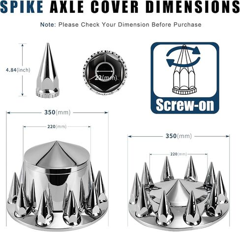Spiked Wheel Covers for Semi Trucks - 2 Front and 4 Rear Axle Hub Covers with 33mm Thread-On Chrome Lug Nut Covers for Semi Truck (Installation Tool Included) in Saudi Arabia