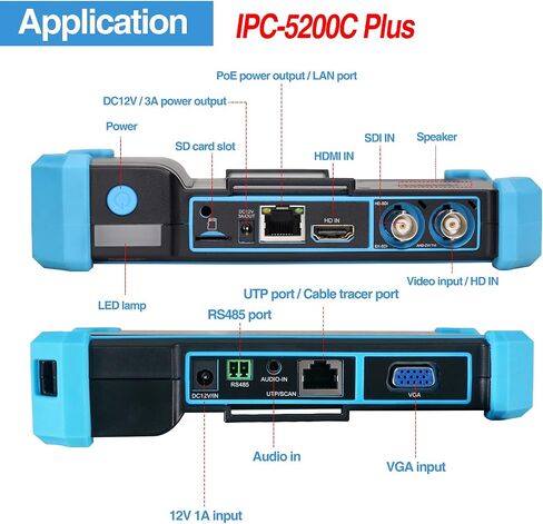 Rsrteng IP Camera Tester, IPC-5200 Plus 8MP AHD CVI TVI SDI CVBS IP Camera Test 4K HD Display Video Monitor 5inch IPS Touch Screen IPC Tester Support POE PTZ RS485 HDMI & VGA Input DC12V Output in Saudi Arabia