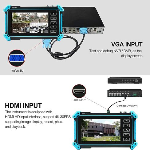Rsrteng IP Camera Tester, IPC-5200 Plus 8MP AHD CVI TVI SDI CVBS IP Camera Test 4K HD Display Video Monitor 5inch IPS Touch Screen IPC Tester Support POE PTZ RS485 HDMI & VGA Input DC12V Output in Saudi Arabia