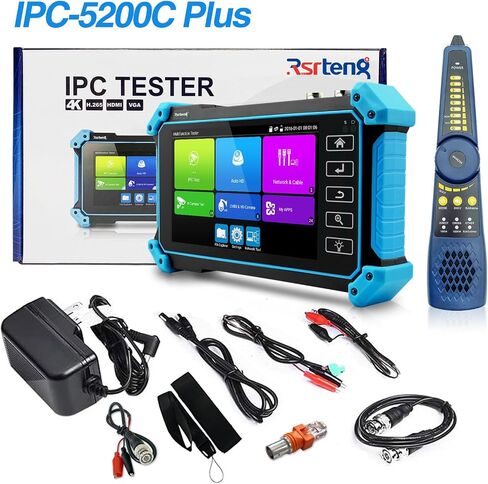 Rsrteng IP Camera Tester, IPC-5200 Plus 8MP AHD CVI TVI SDI CVBS IP Camera Test 4K HD Display Video Monitor 5inch IPS Touch Screen IPC Tester Support POE PTZ RS485 HDMI & VGA Input DC12V Output in Saudi Arabia