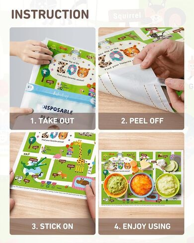 Babebay Disposable Stick-on Placemats 40 Pack for Baby & Kids & Toddler, Sticky Placemats Restaurant Table Mats 12" x 18" (Animal Alphabet) in Saudi Arabia