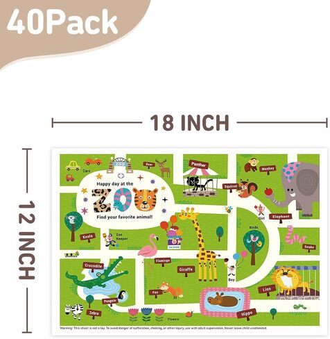 Babebay Disposable Stick-on Placemats 40 Pack for Baby & Kids & Toddler, Sticky Placemats Restaurant Table Mats 12" x 18" (Animal Alphabet) in Saudi Arabia