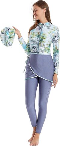 IBAKOM One Piece Modest Burkini for Women Islamic Swimsuits with Wrap Skirt Swim Cap Muslim Bathing Suit Cover Ups in Saudi Arabia