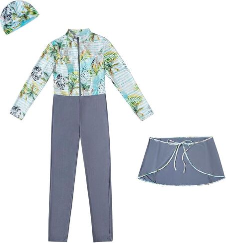 IBAKOM One Piece Modest Burkini for Women Islamic Swimsuits with Wrap Skirt Swim Cap Muslim Bathing Suit Cover Ups in Saudi Arabia